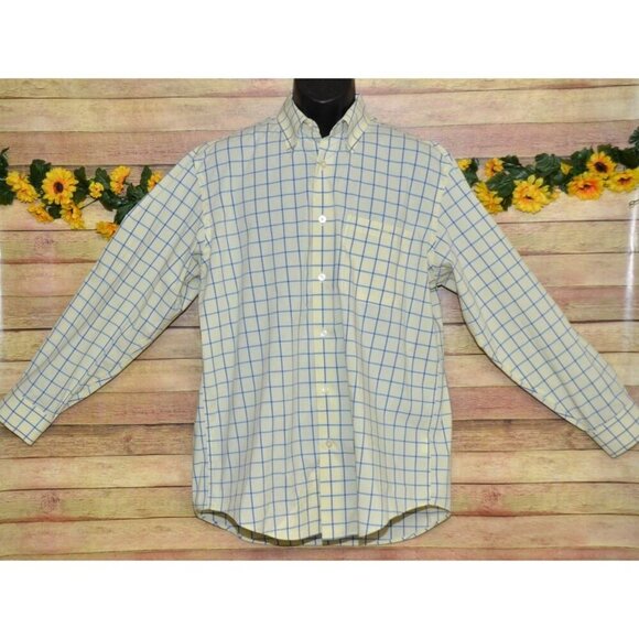 Orvis Plaid Button-Down Shirt Yellow Blue Long Sleeve Cotton Spandex Men's L - Picture 4 of 10